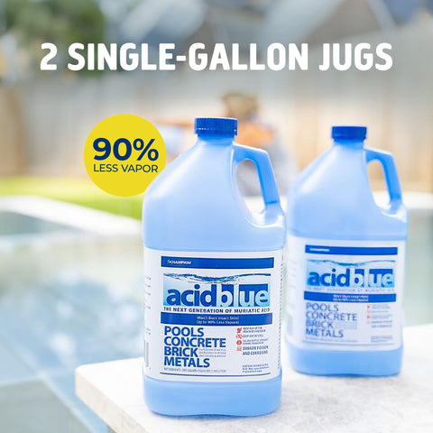 Applying Champion Acid Blue to stained driveway surfaces for concrete cleaning