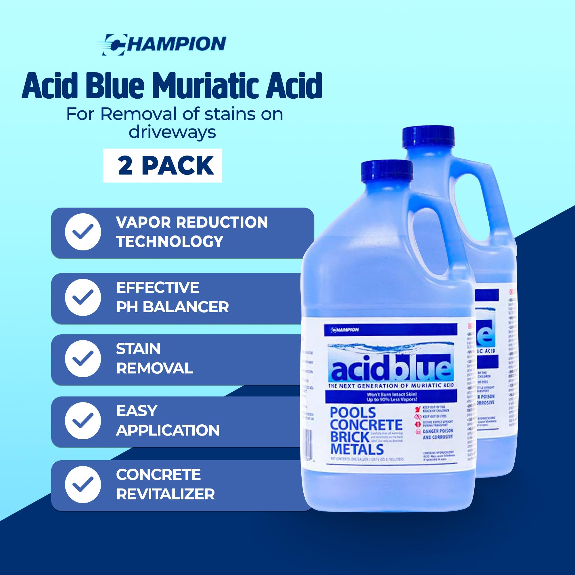 CPDI Champion Acid Blue bottle with vapor reduction label for safer use
