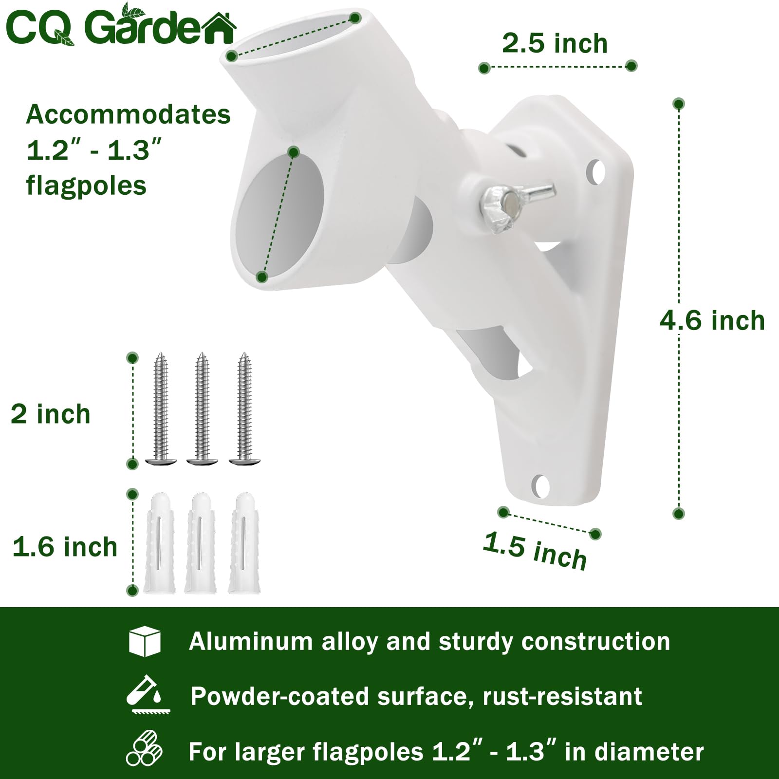 CQ Garden bracket includes screws for quick, secure wall installation.