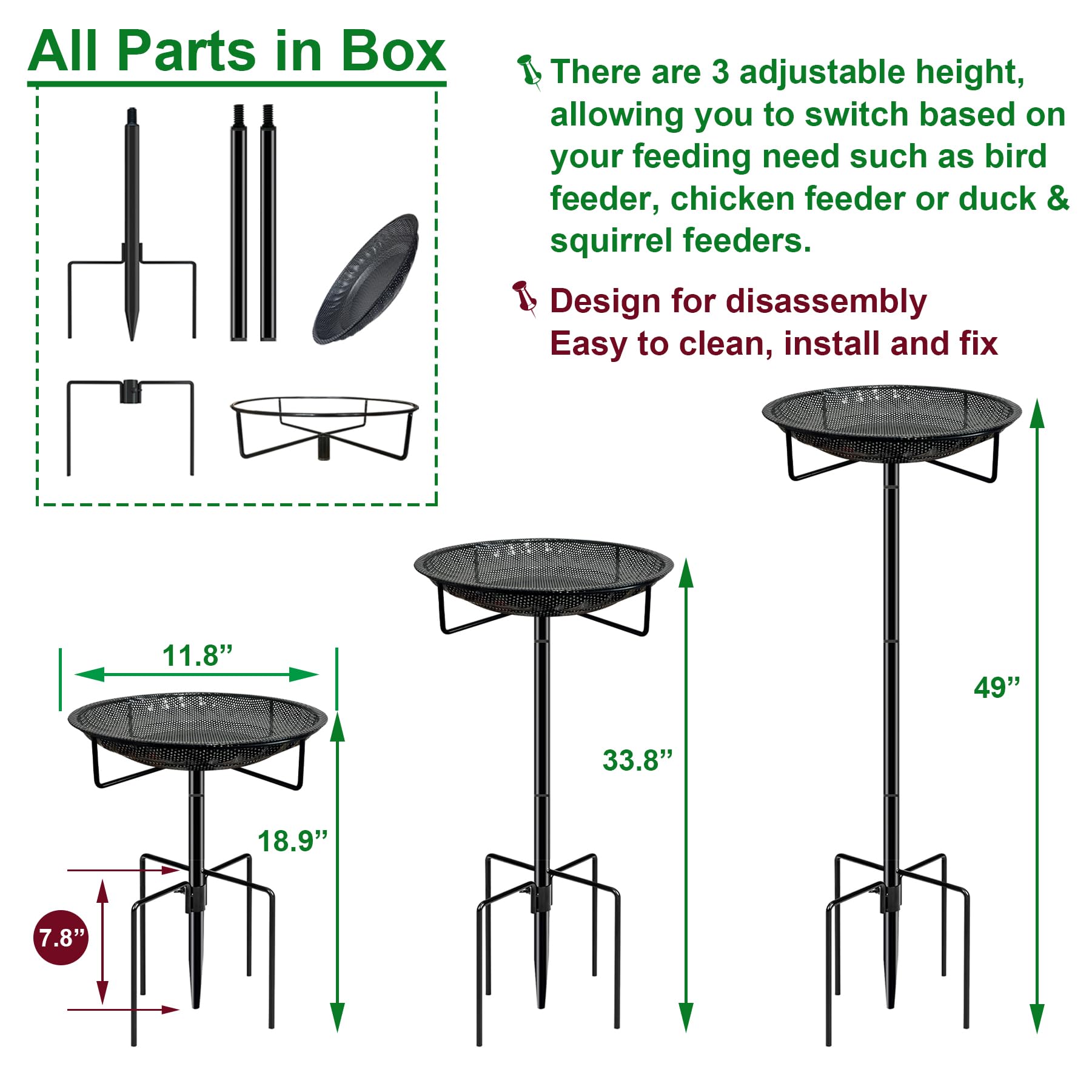 CQAIRIOU large stainless tray provides spacious seed area for garden visitors