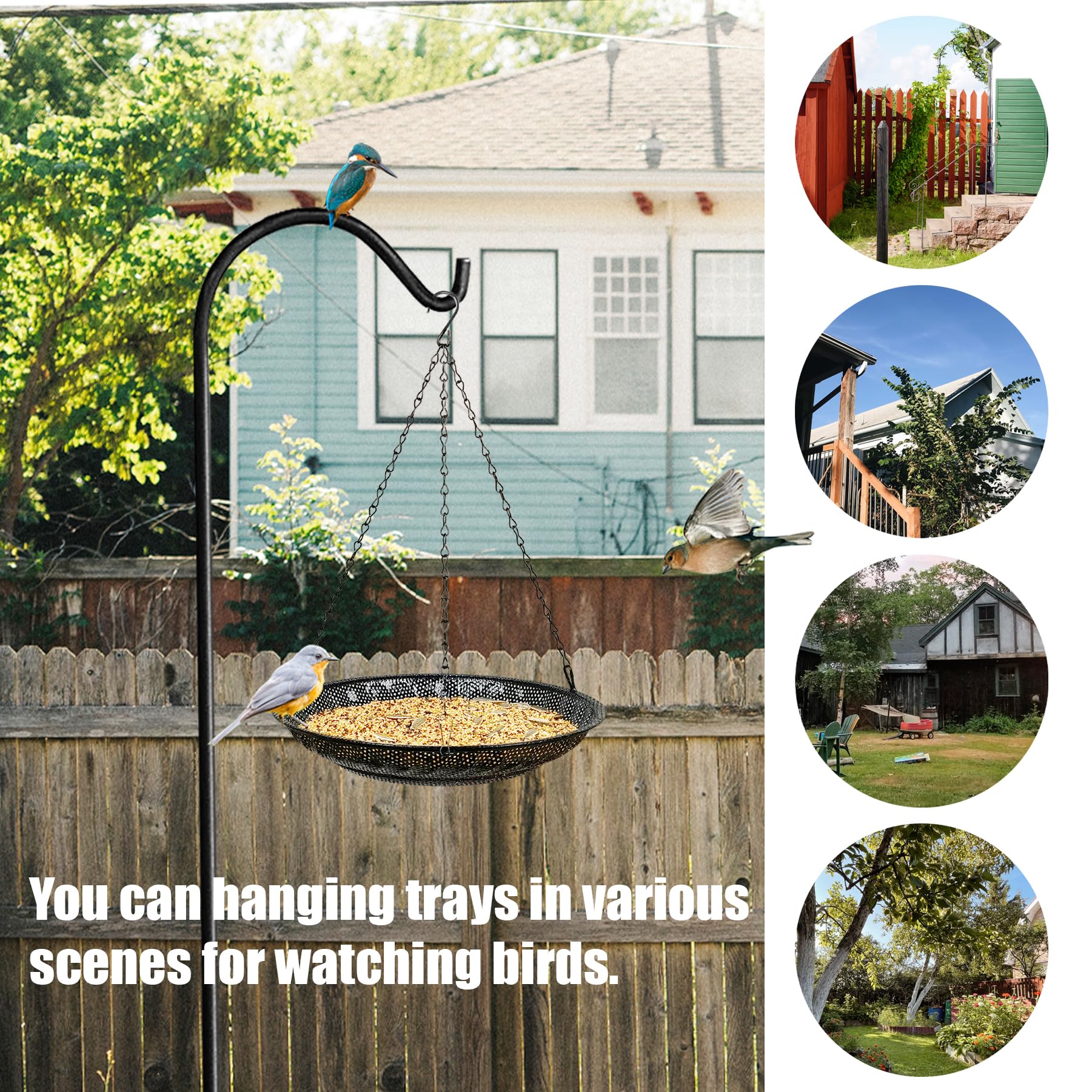 CQAIRIOU premium hanging bird feeder tray closeup mesh highlights rust-resistant material.