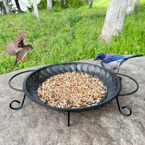 CQAIRIOU upgraded ground platform bird feeder tray, 11.8-inch, attracts wild birds.