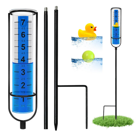 Cracrab rain gauge with duck float for easy yard rainfall tracking.