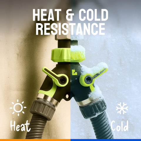 Craft911 dual water control splitter keeps two hoses ready for irrigation.