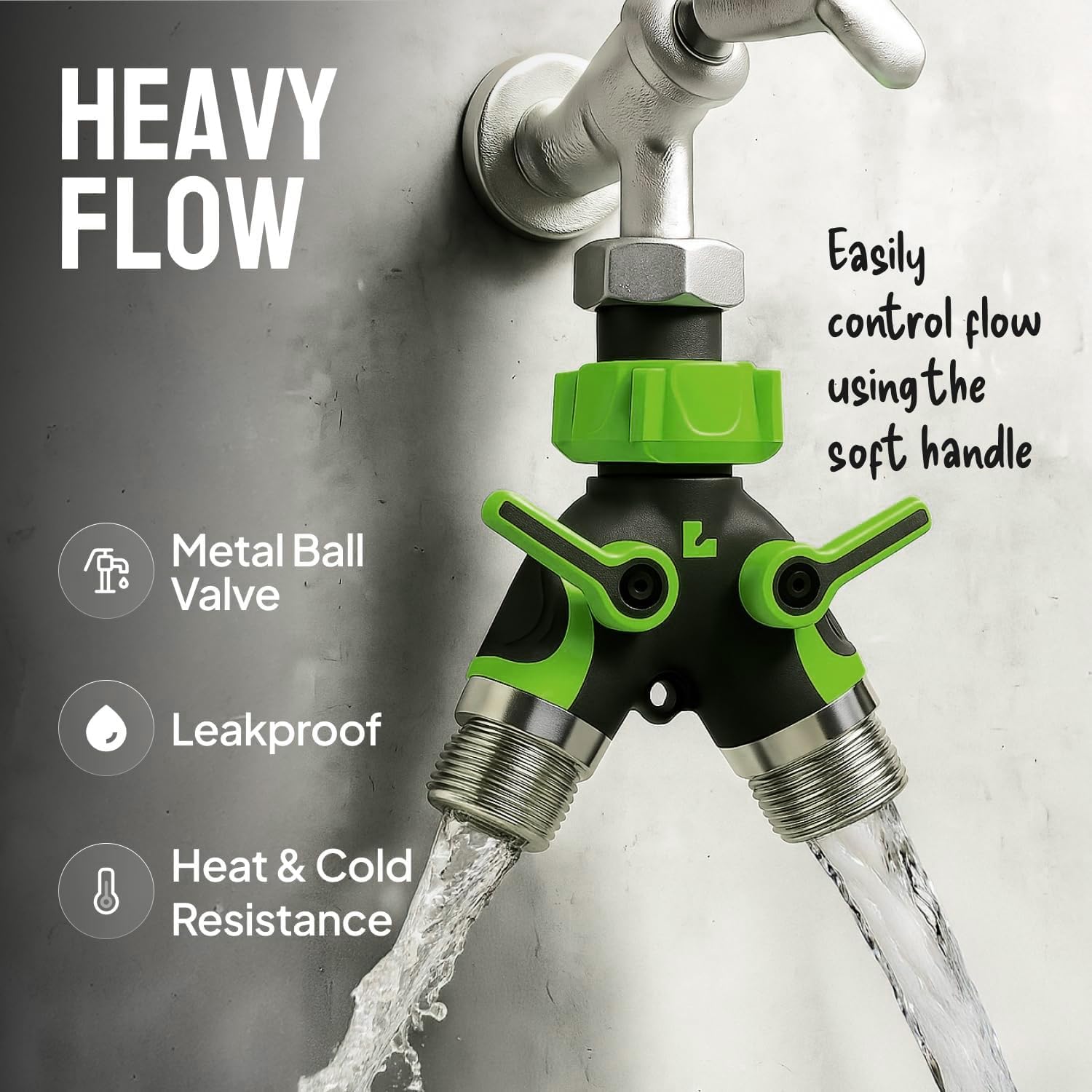 Craft911 garden hose splitter full metal body provides durable, leak-free connections.