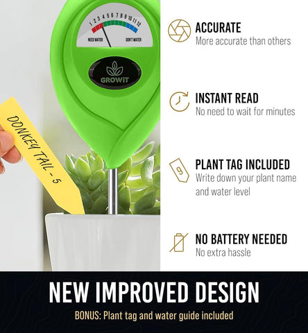 Craft911 GROWIT analog display shows moisture at a glance for indoor plants.