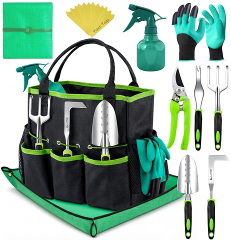 Craft911 heavy-duty garden tools with potting mat for a clean seedling workspace