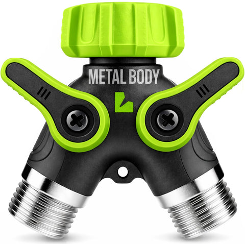 Craft911 LIME 2-Way hose splitter with metal body for secure dual-outlet control.