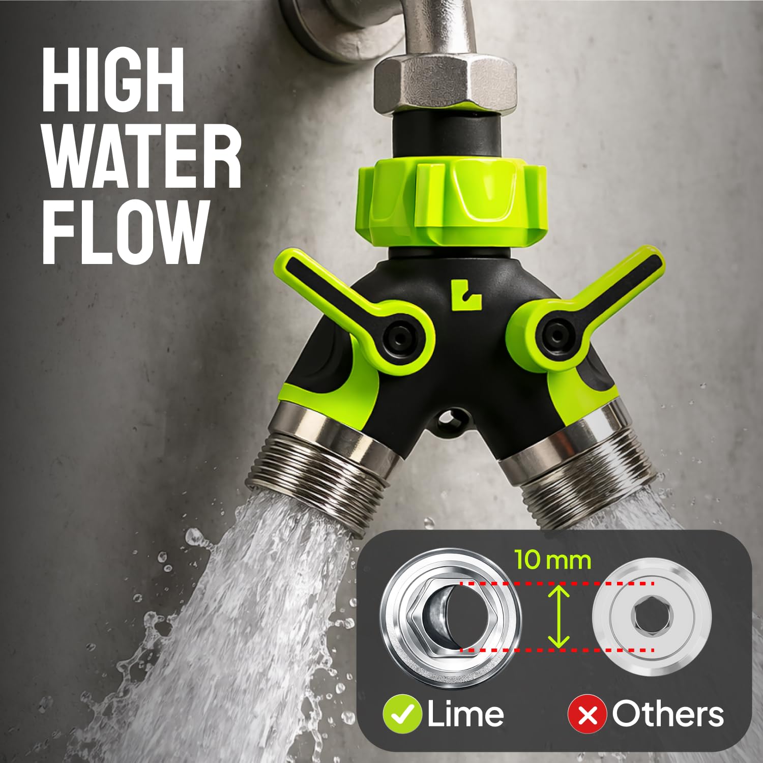 Craft911 LIME 2-Way splitter with 3/4 inch ports for standard spigots.