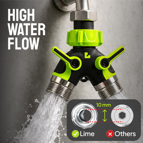 Craft911 LIME 2-Way splitter with 3/4 inch ports for standard spigots.