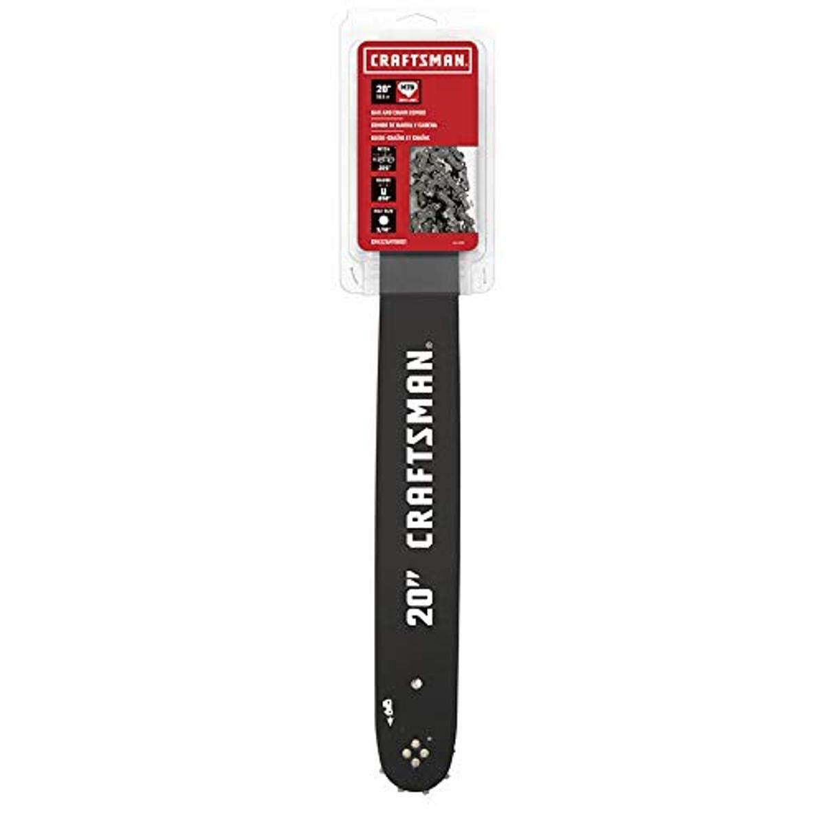 CRAFTSMAN 20-inch chainsaw bar and chain set for durable cutting performance.