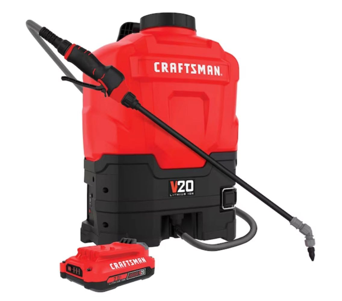 CRAFTSMAN 20V backpack sprayer shows ergonomic design for comfortable all-day use.