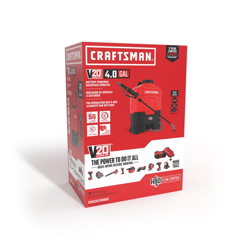 CRAFTSMAN 20V backpack sprayer in use on a lawn illustrates practical application.