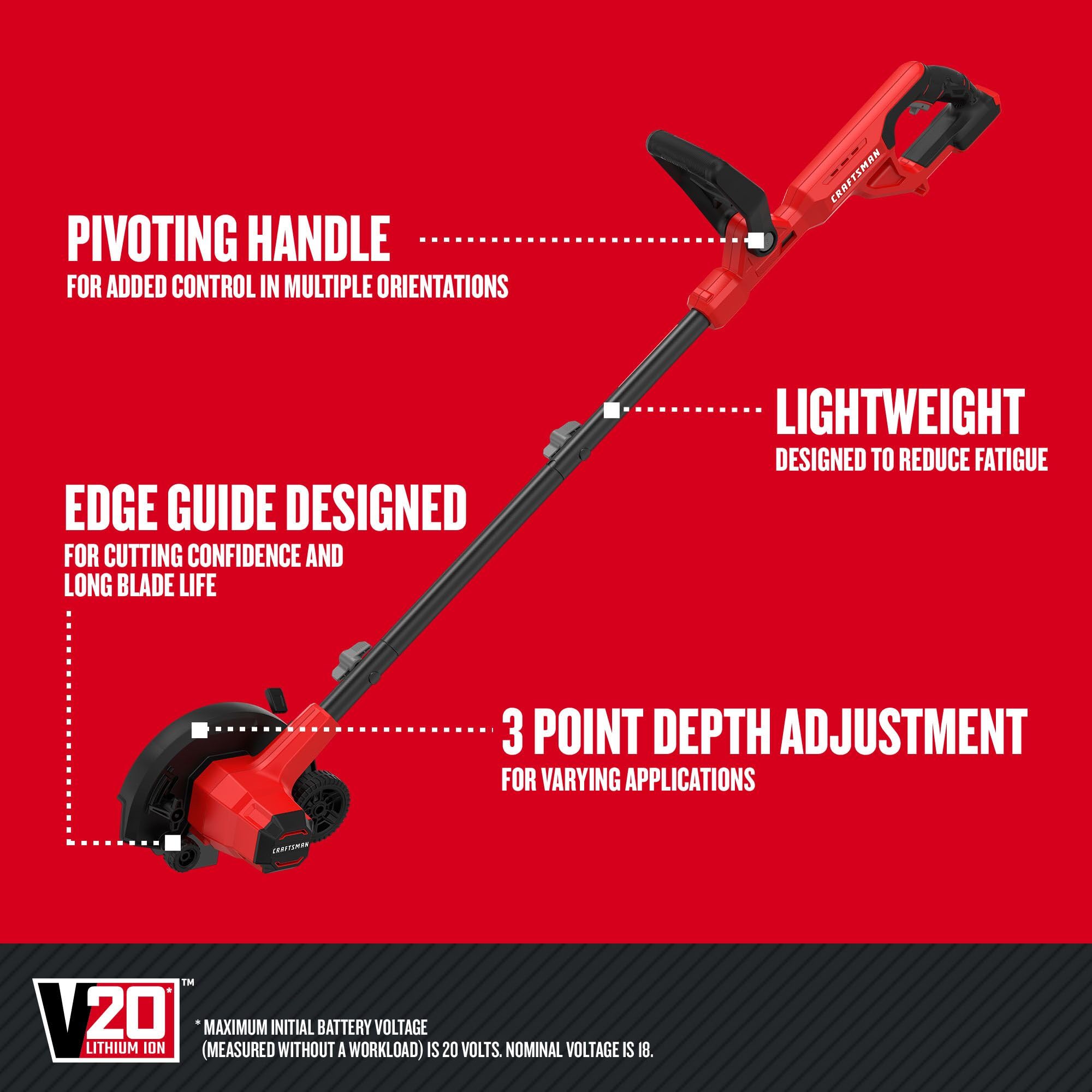 Craftsman 20V Edger edge guide in action for clean sidewalk lines.