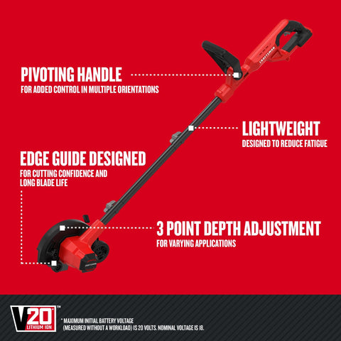 Craftsman 20V Edger edge guide in action for clean sidewalk lines.