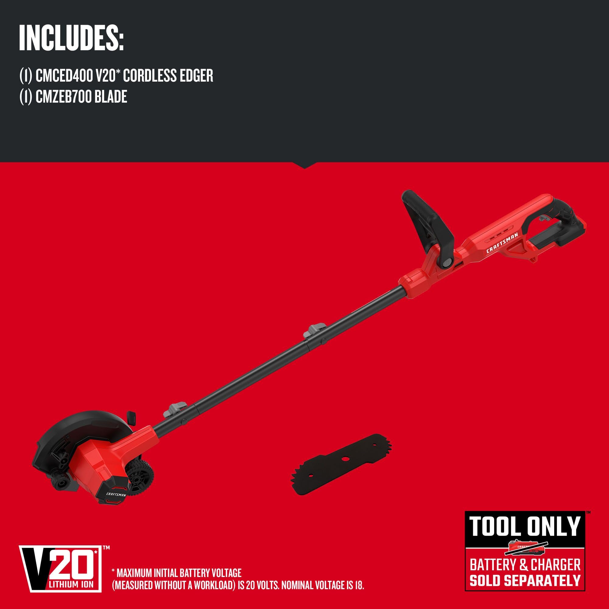 Craftsman 20V Edger with pivoting handle offers comfortable edging angles.
