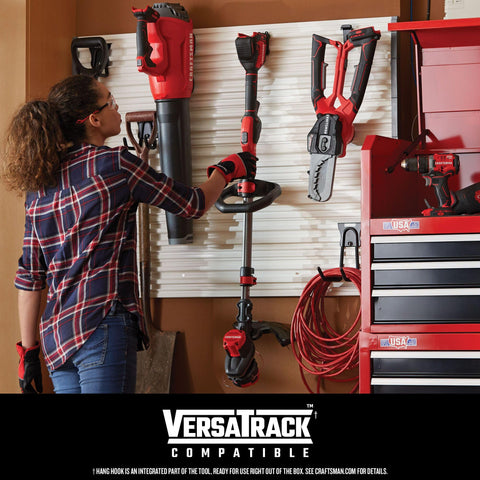 Craftsman 20V Edger Versatrack compatibility enables quick storage.