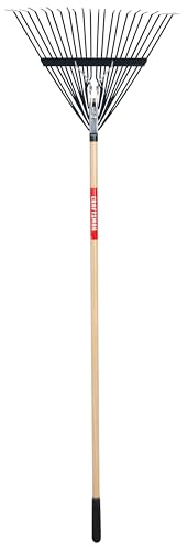 Craftsman lawn rake side view highlights the durable hardwood handle.