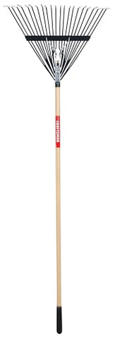 Craftsman lawn rake side view highlights the durable hardwood handle.