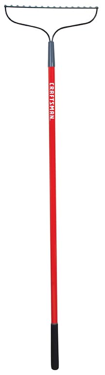 Craftsman bow rake with welded steel tines for breaking compacted soil.