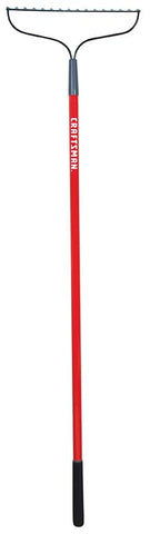 Craftsman bow rake with welded steel tines for breaking compacted soil.