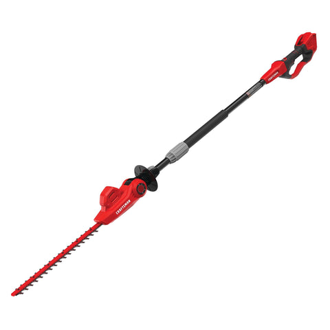 Craftsman CMCPHT818B pole hedge trimmer with extended reach for tall hedges.