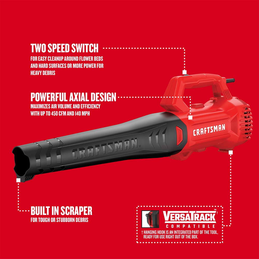 CRAFTSMAN 450CFM airflow illustration for quick debris clearance.