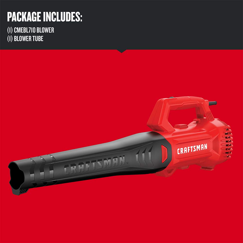 CRAFTSMAN leaf blower wind-speed 140 mph in action around garden beds.