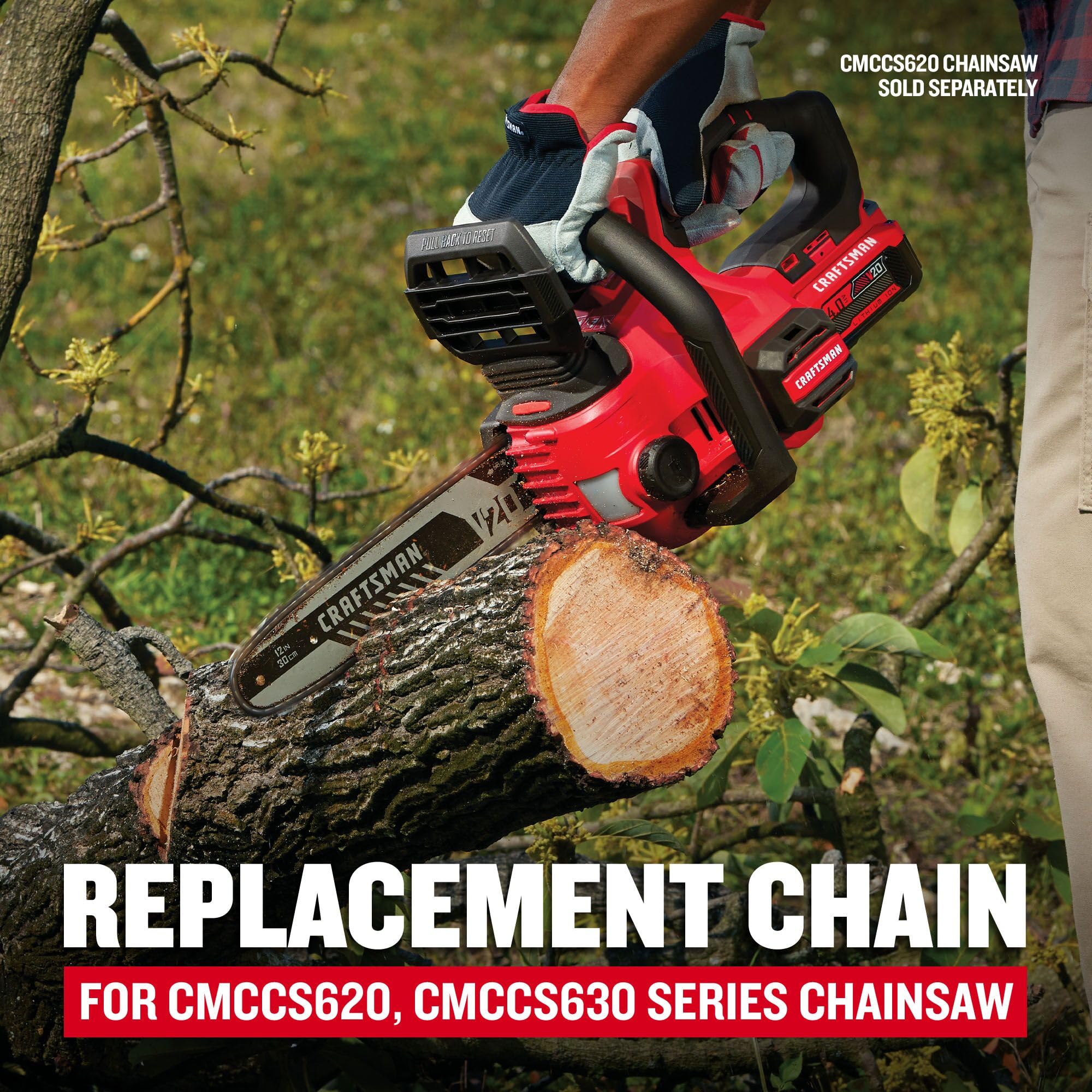 CRAFTSMAN CMZCSC12 drive links close-up emphasizing 45 links for consistent performance.