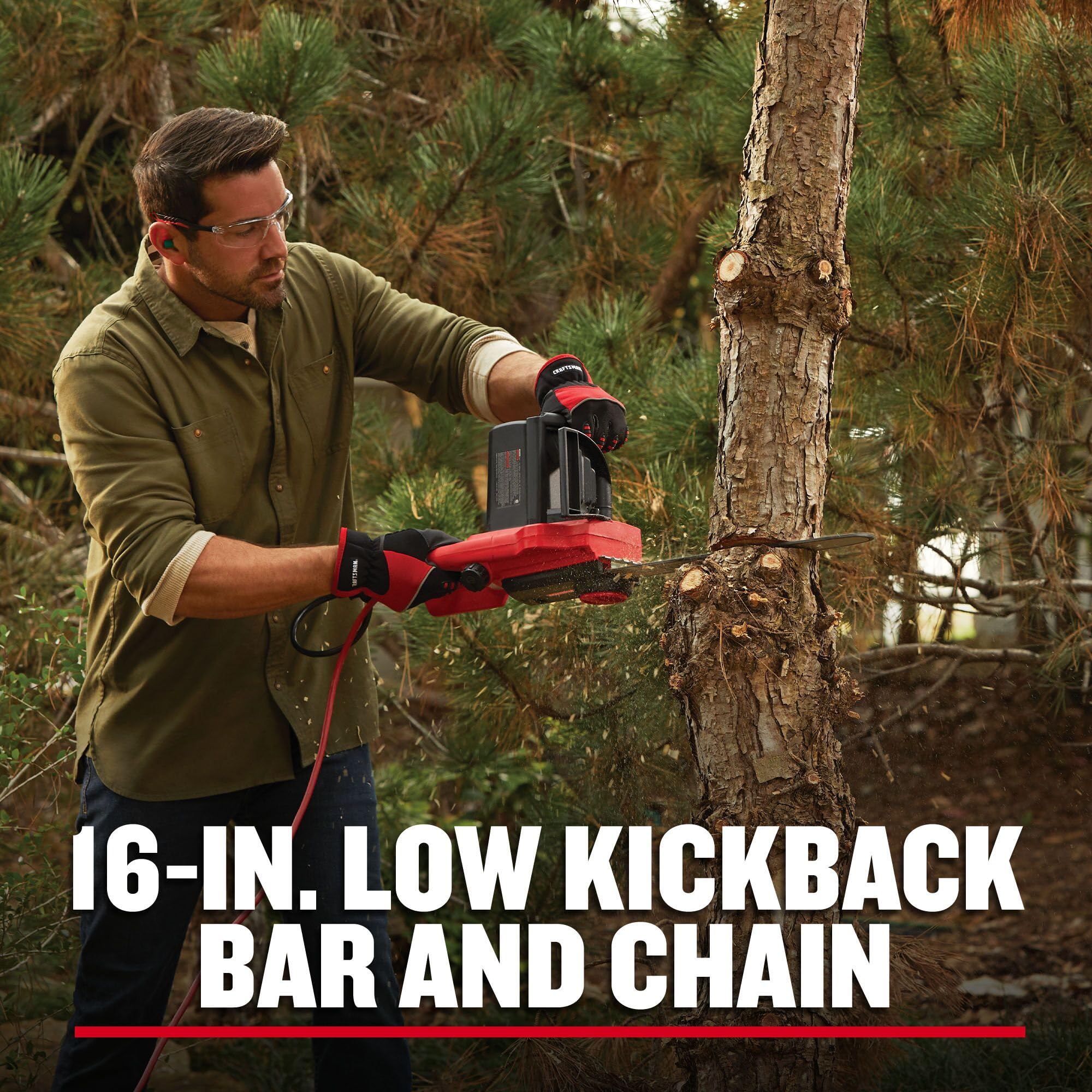 Craftsman tool-free chain tensioning detail for quick, precise adjustments.