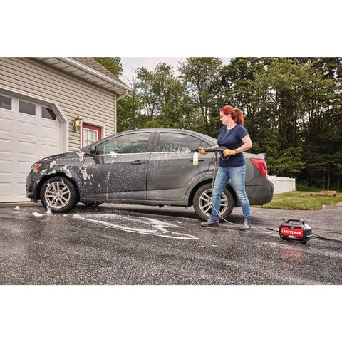 Cleaning a car with the Craftsman electric pressure washer for a refreshed finish.