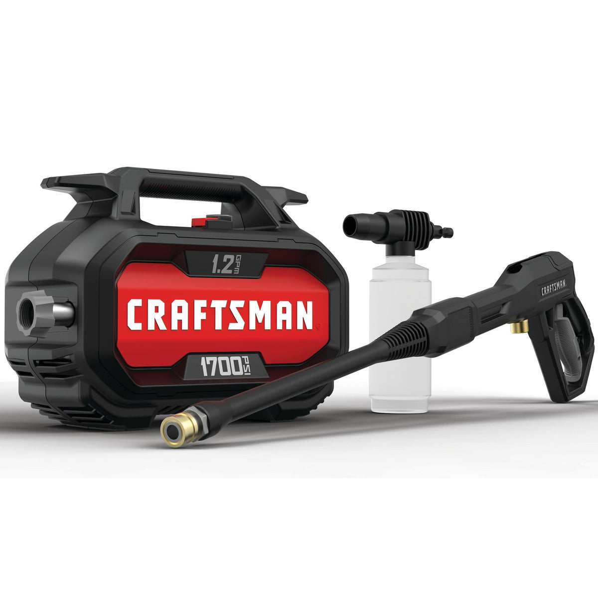 Craftsman electric pressure washer front view highlighting compact design for easy storage.