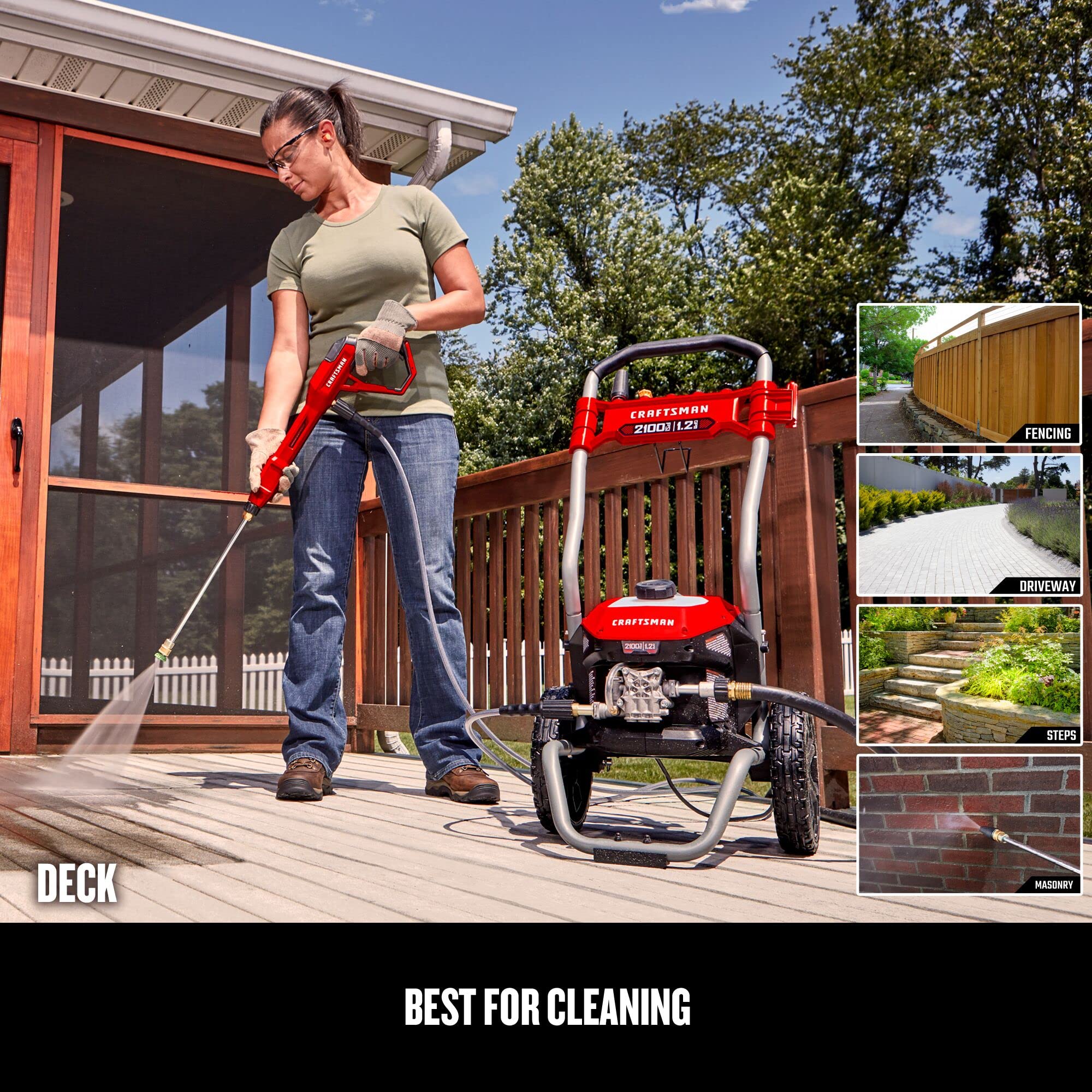 CRAFTSMAN pressure washer with onboard storage keeps accessories organized.