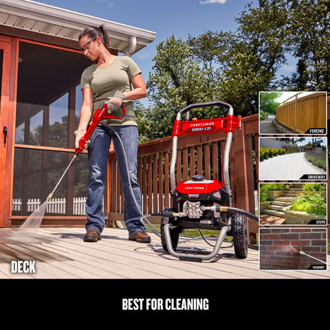 CRAFTSMAN pressure washer with onboard storage keeps accessories organized.