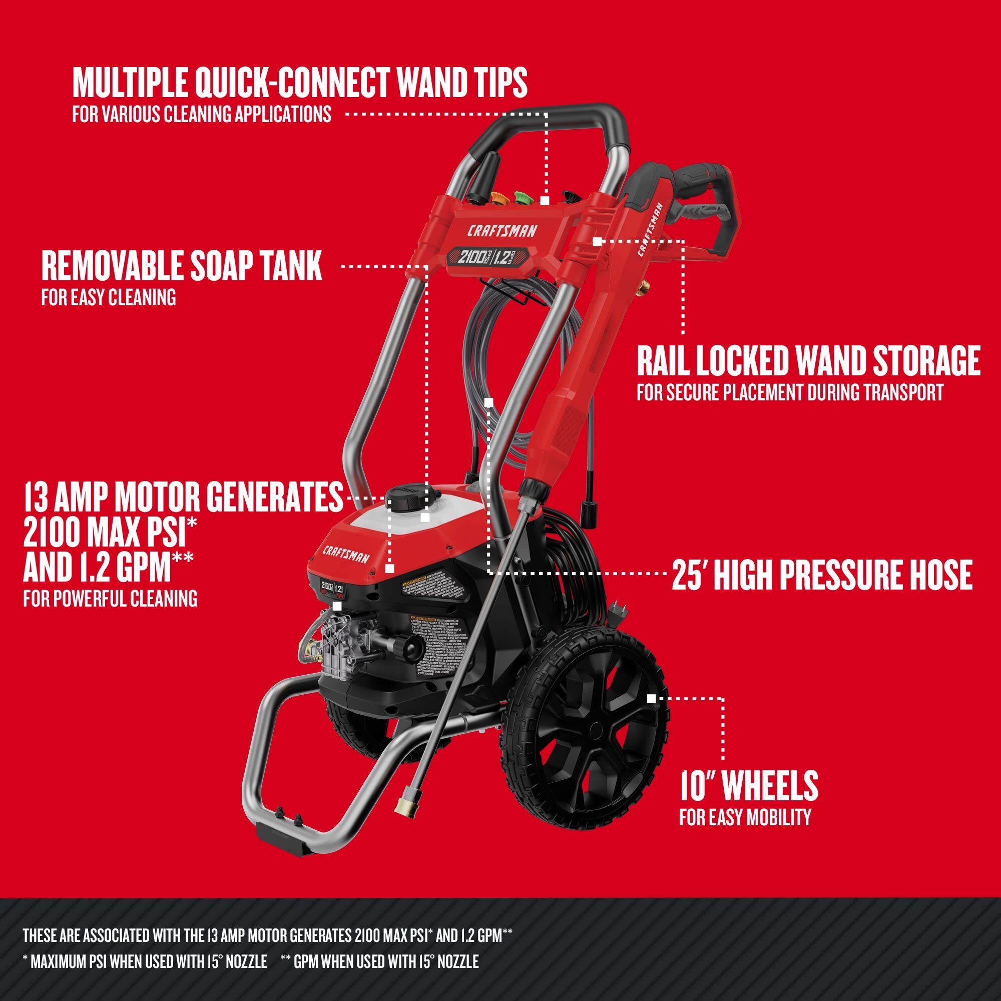 CRAFTSMAN electric pressure washer with three nozzles ready for versatile cleaning.