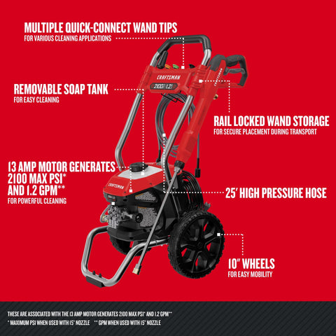 CRAFTSMAN electric pressure washer with three nozzles ready for versatile cleaning.