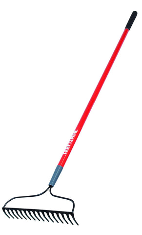 Craftsman fiberglass-handle garden rake with cushioned end grip for comfort.
