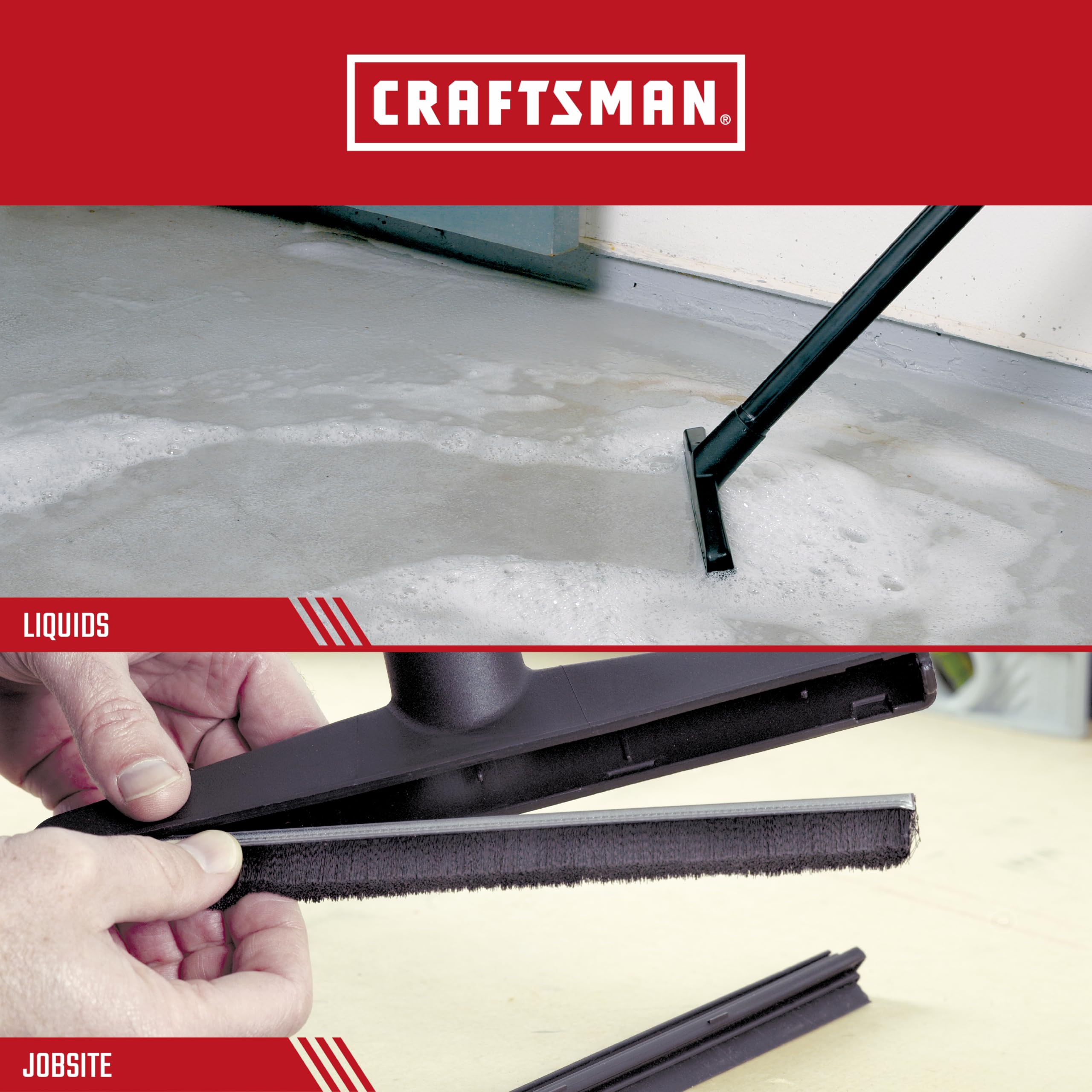 CRAFTSMAN industrial-grade vacuum attachment for durability.