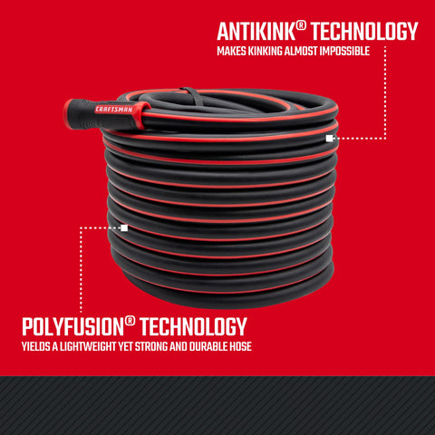 Craftsman polyfused-technology hose close-up highlighting lightweight, durable construction.