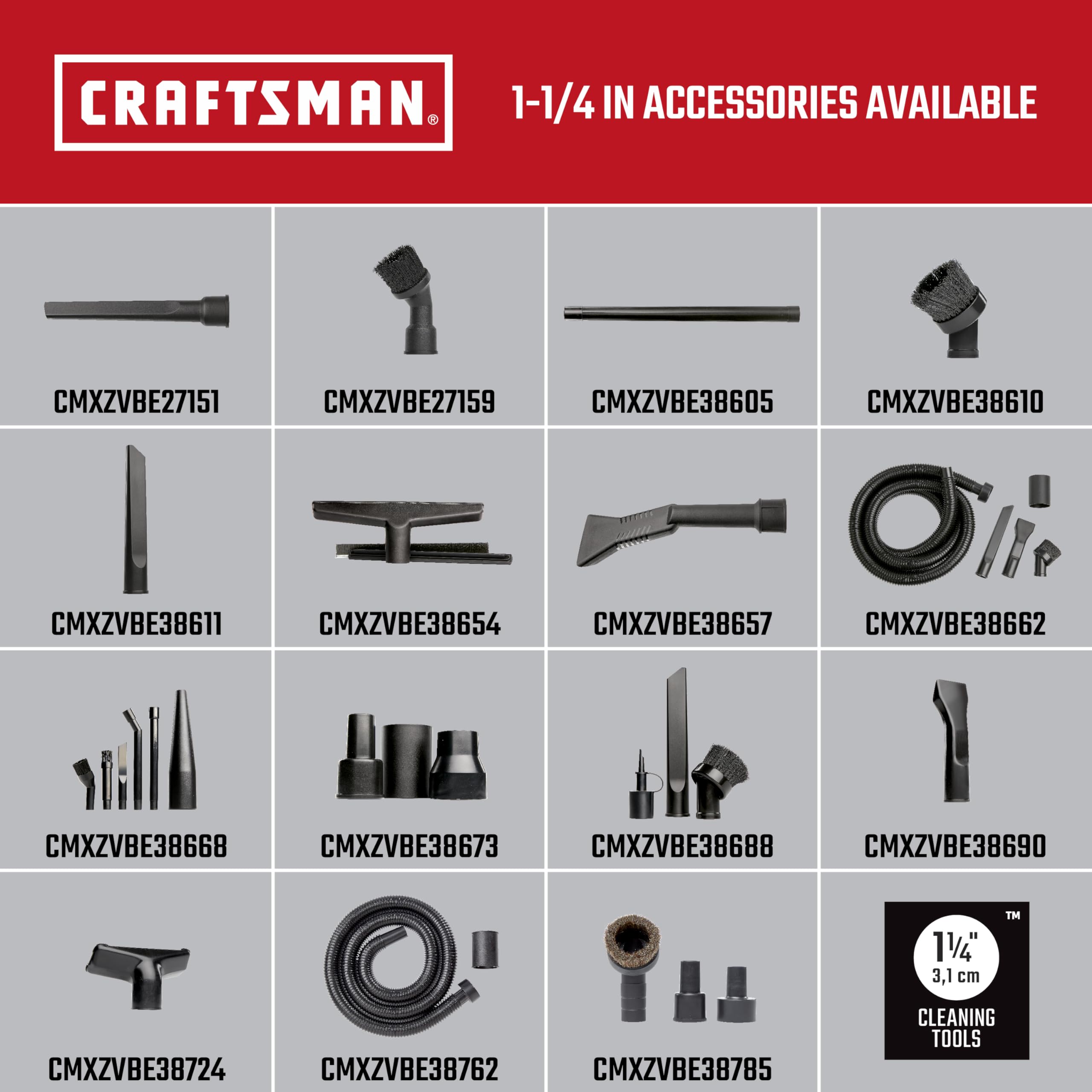 Fits 1-1/4 in hoses for versatile cleaning in tight spaces.