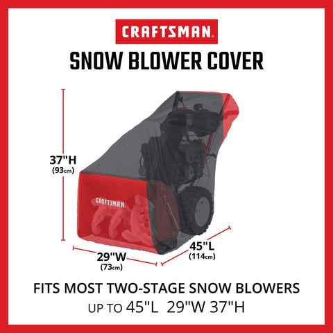 CRAFTSMAN two-stage snow blower cover side view features elastic hem for a snug fit.