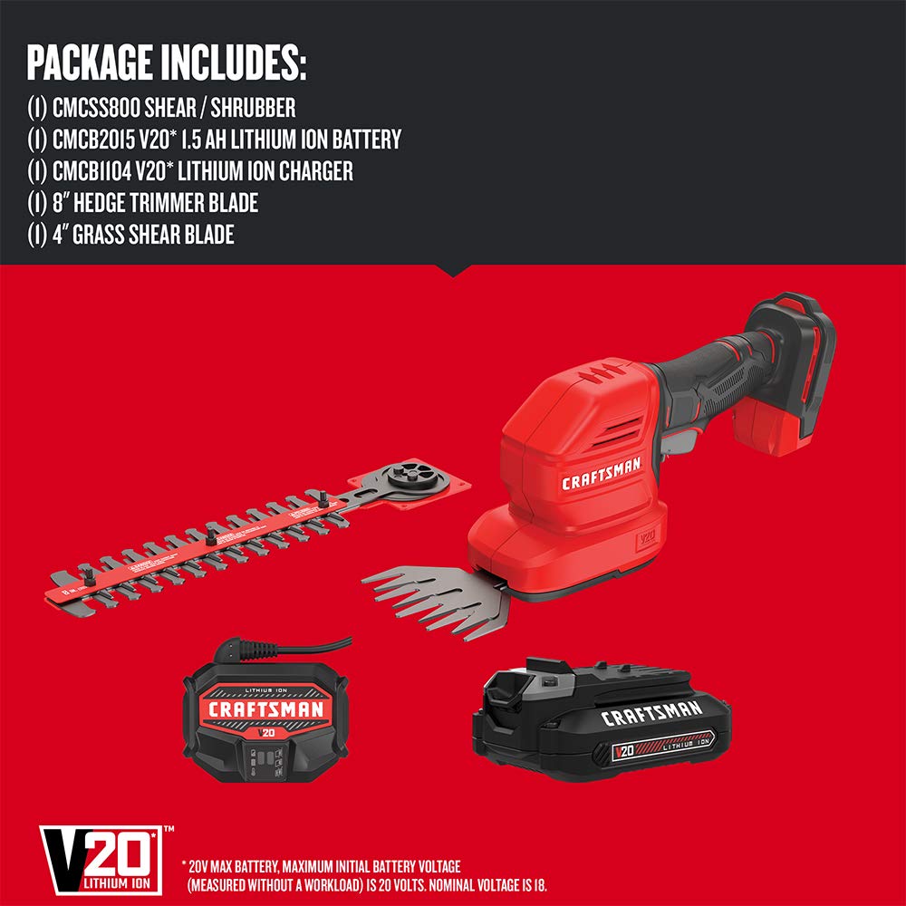 Craftsman V20 8in hedge trimmer blade for shrub shaping.