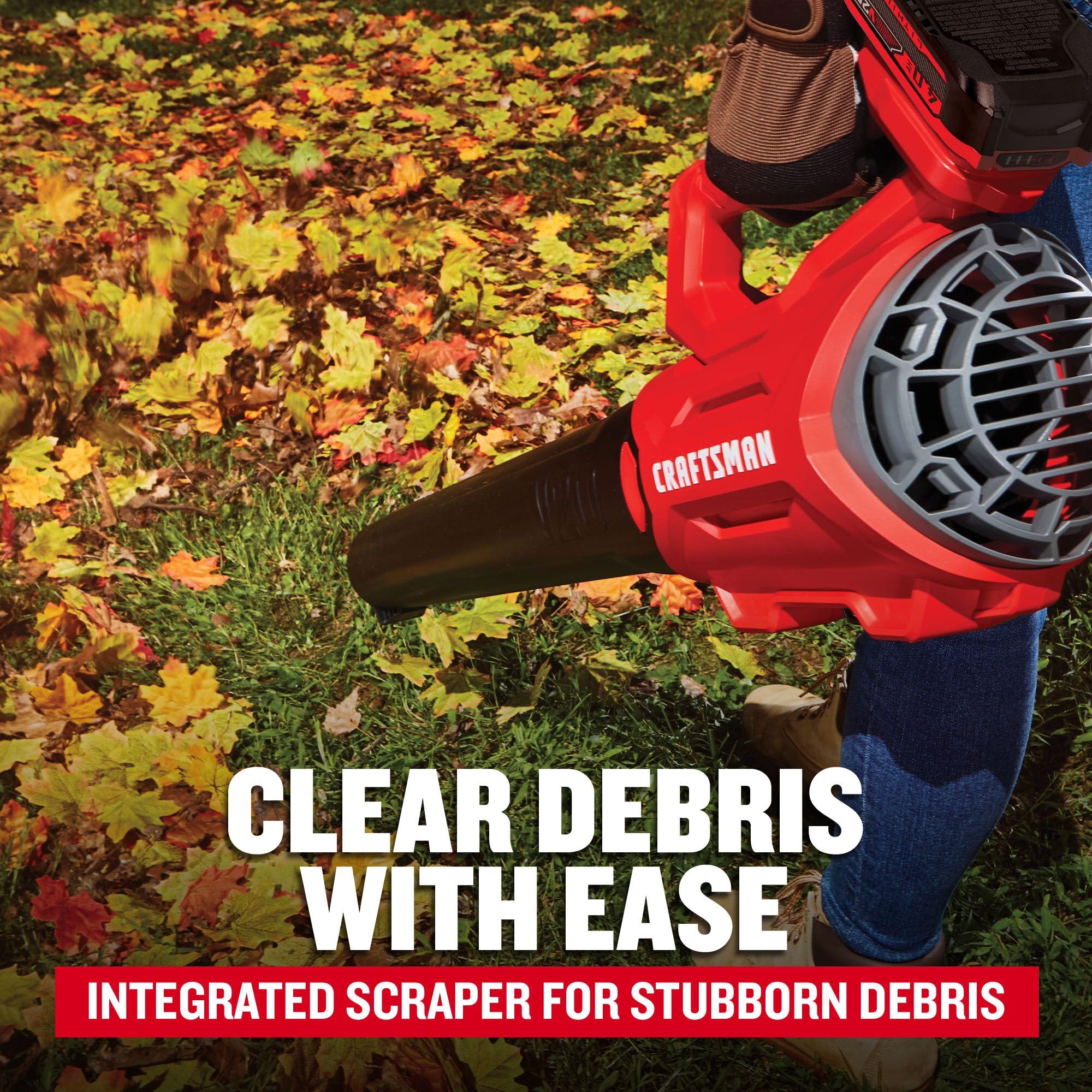 CRAFTSMAN V20 blower integrated scraper aids stubborn debris removal