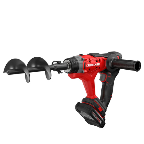 Craftsman V20 battery in use powering efficient garden drilling sessions
