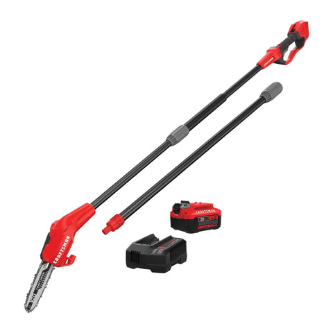 CRAFTSMAN V20 cordless pole saw extended reach up to 14 feet for tall branches.