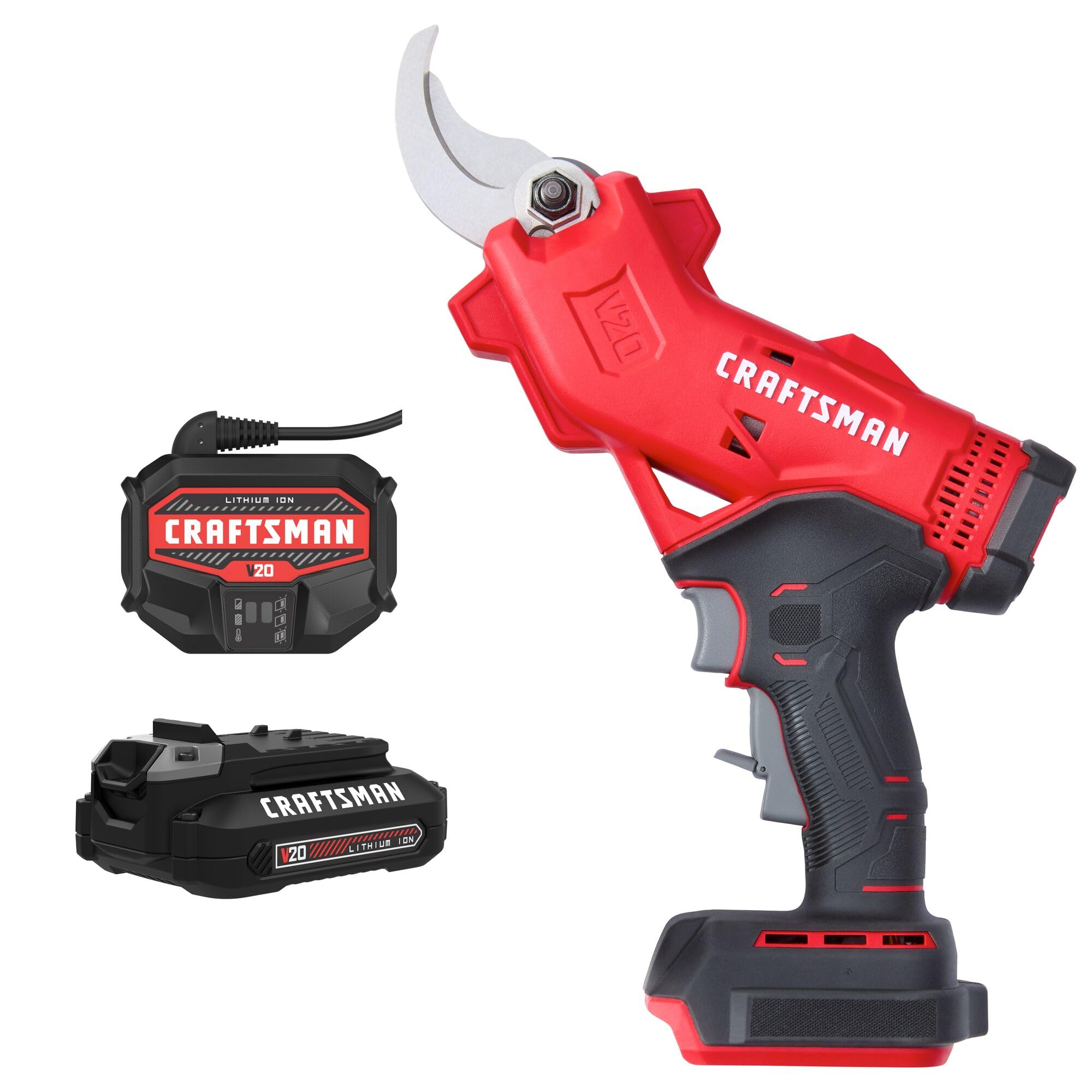 CRAFTSMAN V20 cordless pruner in action delivering clean, precise pruning.