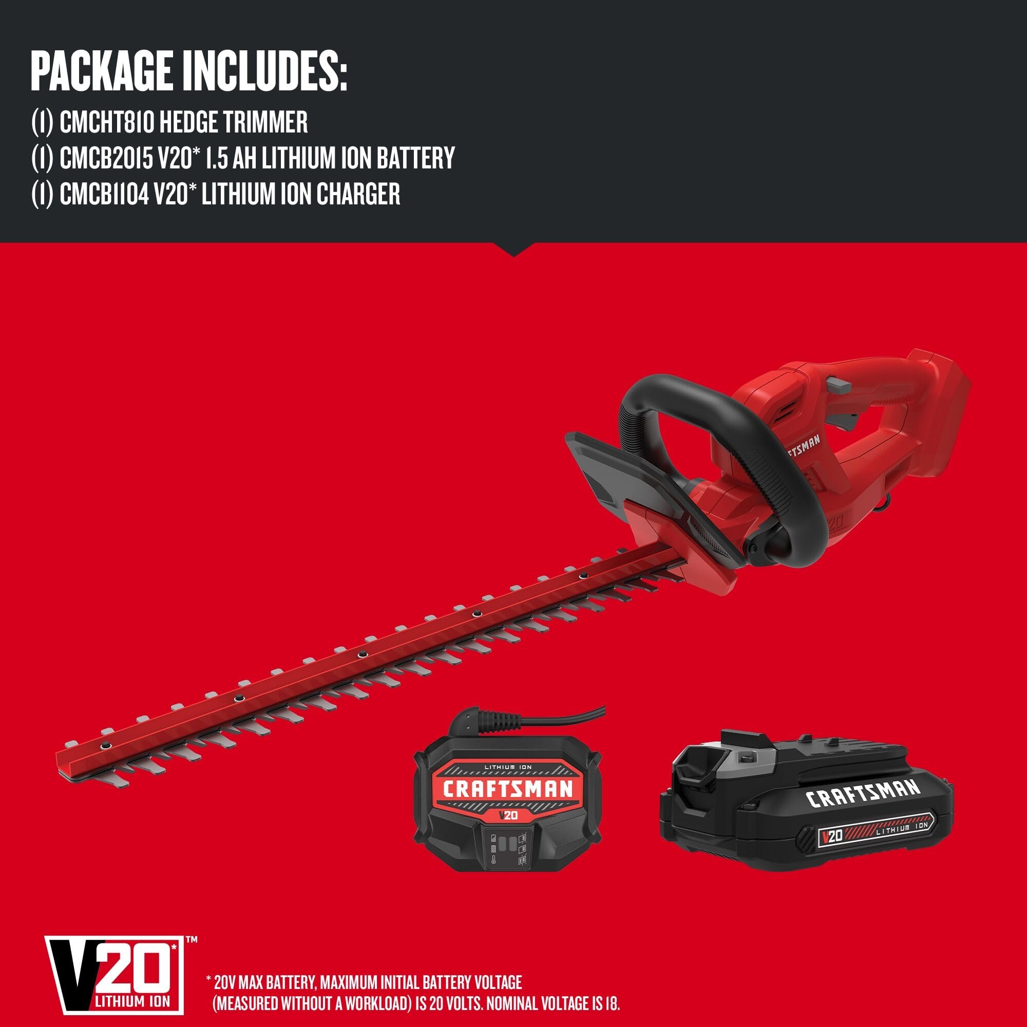 CRAFTSMAN V20 dual-action blade close-up for clean cuts on shrubs