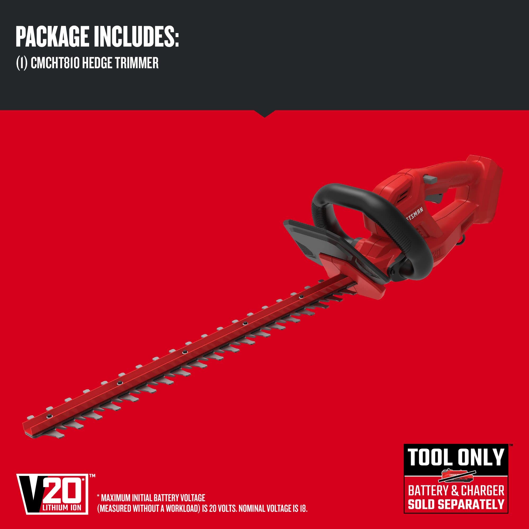 Craftsman V20 hedge trimmer mounted on Versatrack hook for easy storage.