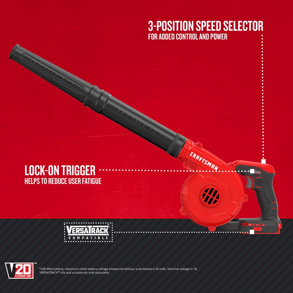 CRAFTSMAN V20 blower with 3-speed selector for customizable cleaning