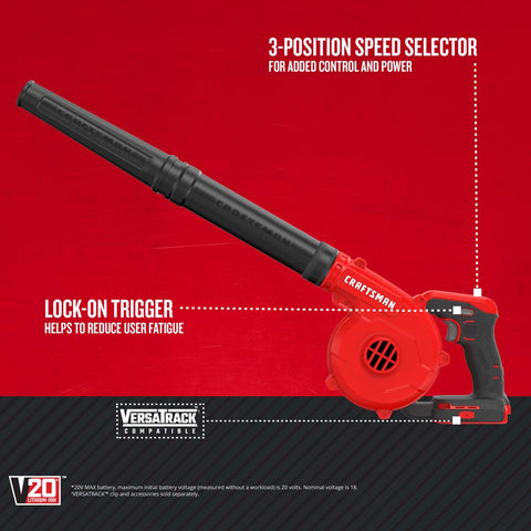 CRAFTSMAN V20 blower with 3-speed selector for customizable cleaning